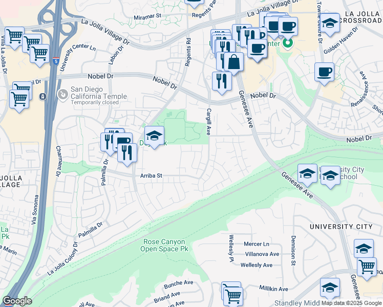 map of restaurants, bars, coffee shops, grocery stores, and more near 7988 Playmor Terrace in San Diego