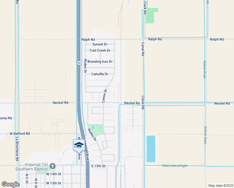 map of restaurants, bars, coffee shops, grocery stores, and more near 490 Morongo Drive in Imperial