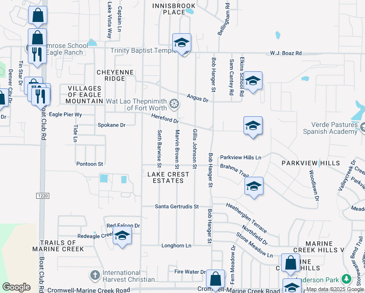 map of restaurants, bars, coffee shops, grocery stores, and more near 7009 Marvin Brown Street in Fort Worth