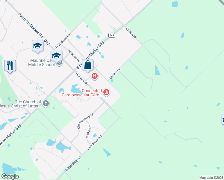map of restaurants, bars, coffee shops, grocery stores, and more near 1065 Cullins Road in Rockwall