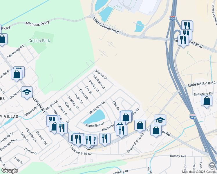 map of restaurants, bars, coffee shops, grocery stores, and more near 5309 Marilyn Drive in North Charleston