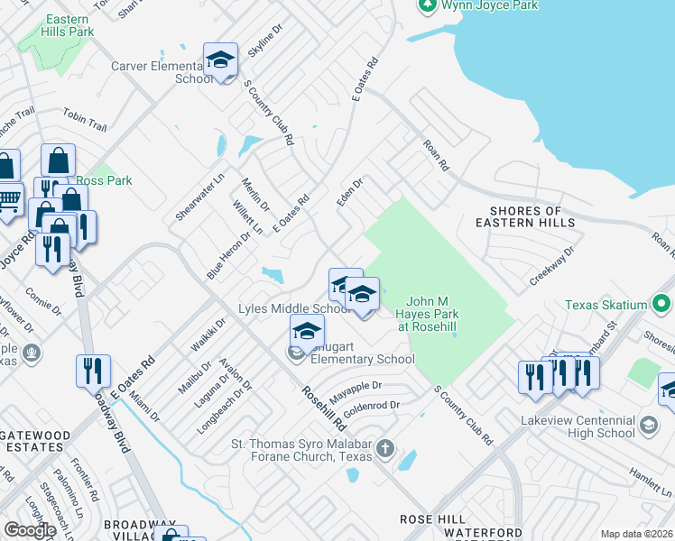 map of restaurants, bars, coffee shops, grocery stores, and more near 1301 Wendell Way in Garland