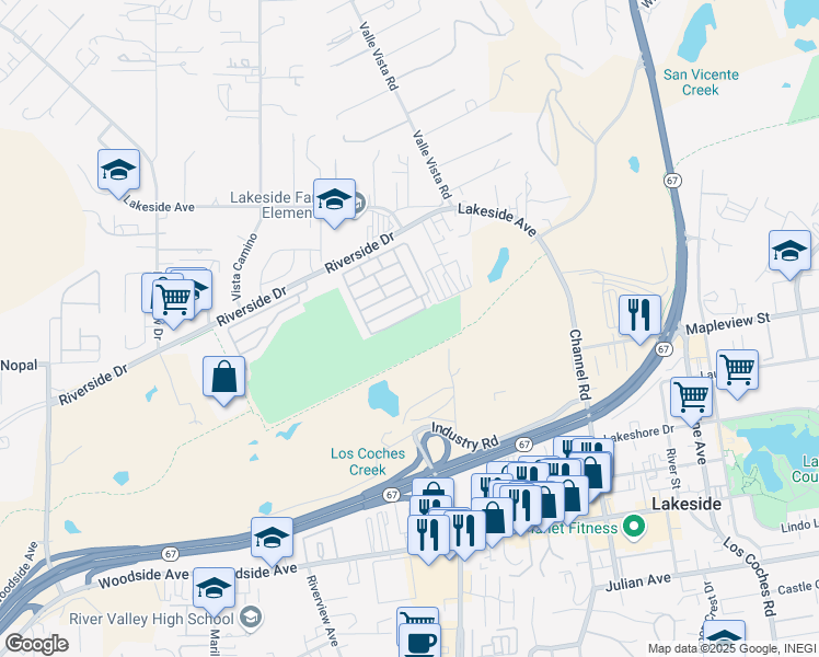 map of restaurants, bars, coffee shops, grocery stores, and more near in Lakeside