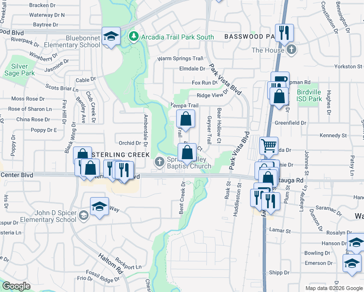 map of restaurants, bars, coffee shops, grocery stores, and more near 5308 Bison Court in Watauga