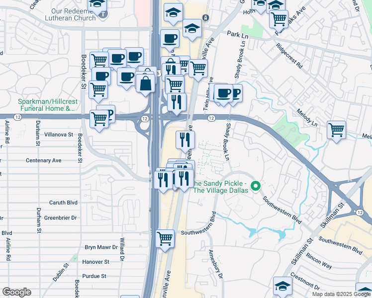 map of restaurants, bars, coffee shops, grocery stores, and more near 6449 Greenville Avenue in Dallas