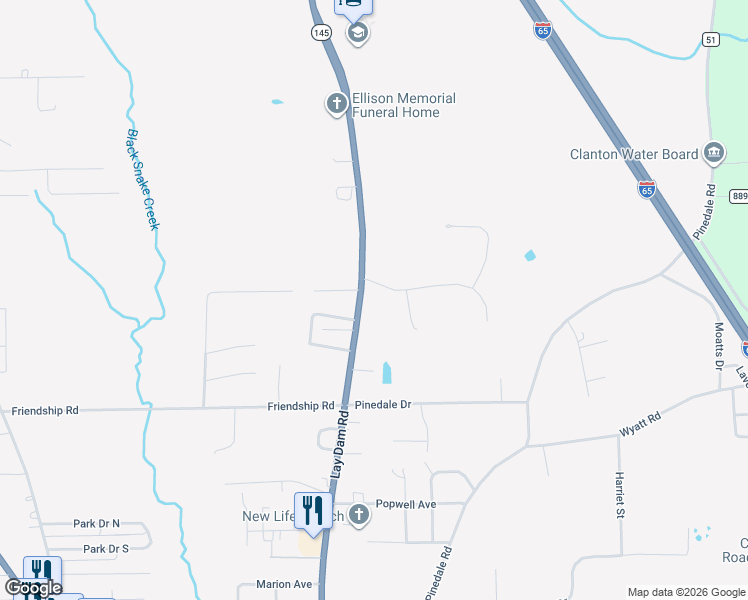 map of restaurants, bars, coffee shops, grocery stores, and more near 204 Dogwood Drive in Clanton