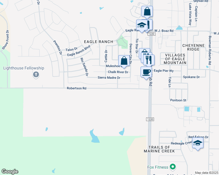 map of restaurants, bars, coffee shops, grocery stores, and more near 6620 Babylon Boulevard in Fort Worth