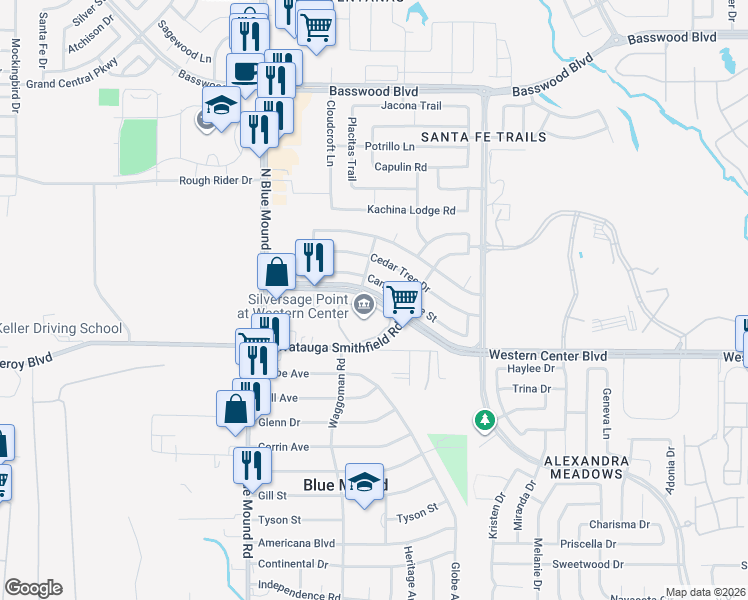 map of restaurants, bars, coffee shops, grocery stores, and more near in Fort Worth