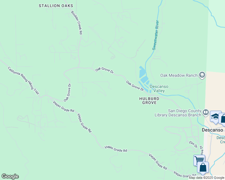 map of restaurants, bars, coffee shops, grocery stores, and more near 10200 Oak Grove Drive in Descanso