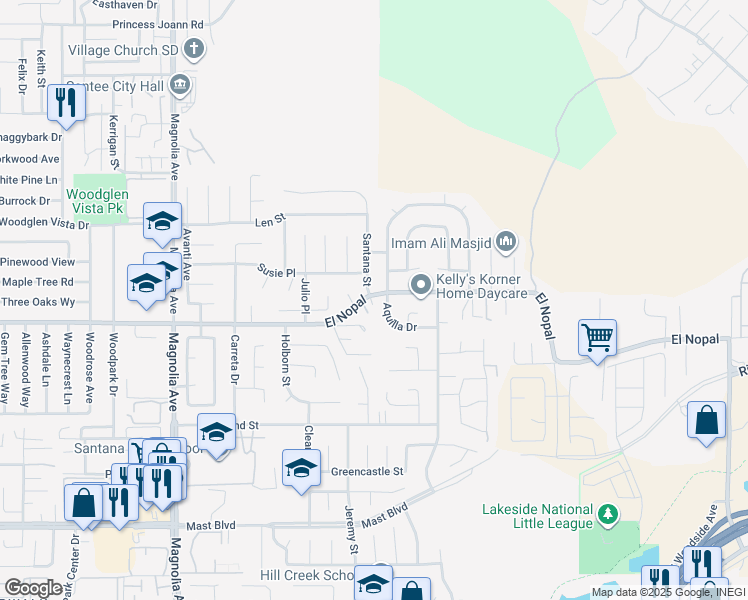 map of restaurants, bars, coffee shops, grocery stores, and more near 10871 El Nopal in Santee