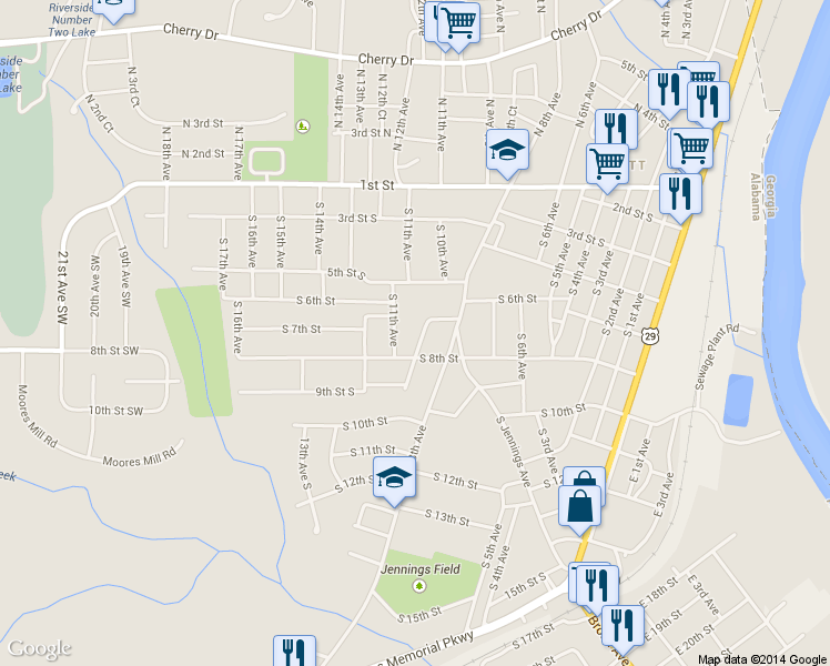 map of restaurants, bars, coffee shops, grocery stores, and more near 706 South 10th Avenue in Lanett