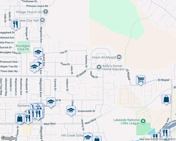map of restaurants, bars, coffee shops, grocery stores, and more near 10871 El Nopal in Santee