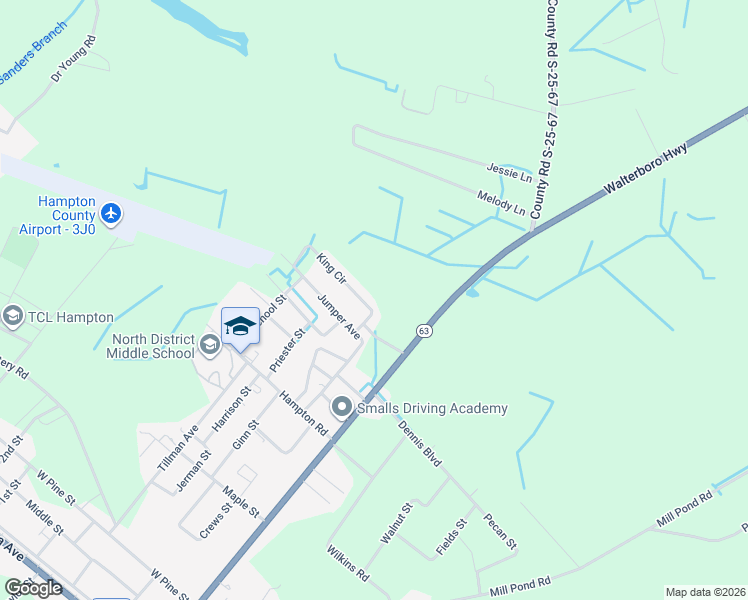 map of restaurants, bars, coffee shops, grocery stores, and more near 275 King Circle in Varnville