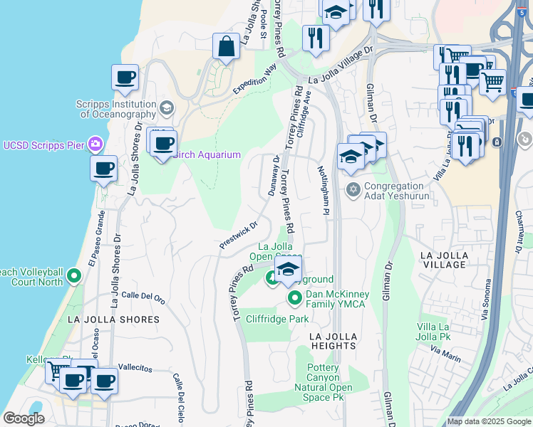 map of restaurants, bars, coffee shops, grocery stores, and more near 2883 Inverness Drive in San Diego
