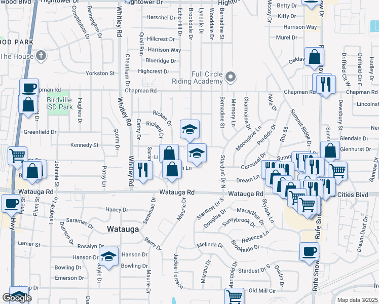 map of restaurants, bars, coffee shops, grocery stores, and more near in North Richland Hills