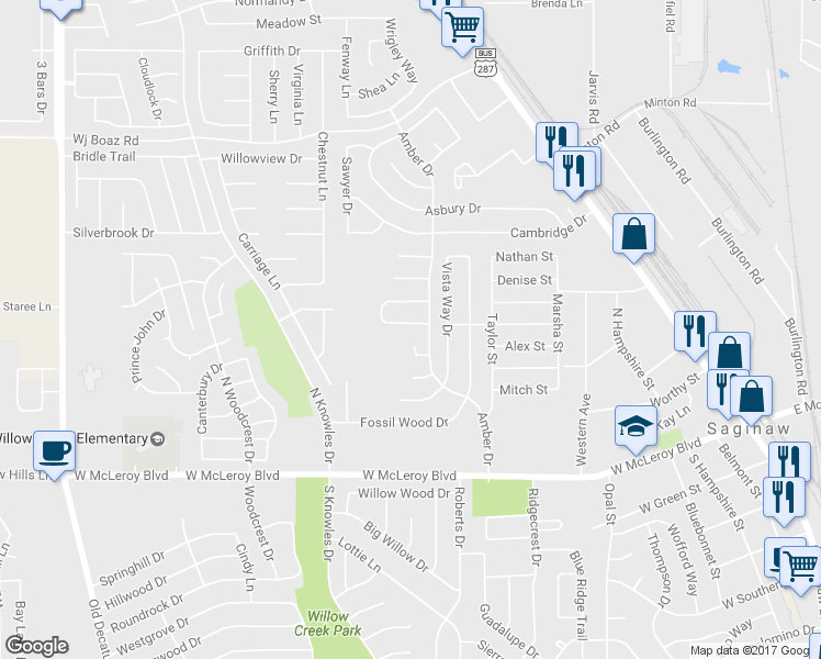 map of restaurants, bars, coffee shops, grocery stores, and more near 609 McNeill Ln in Saginaw