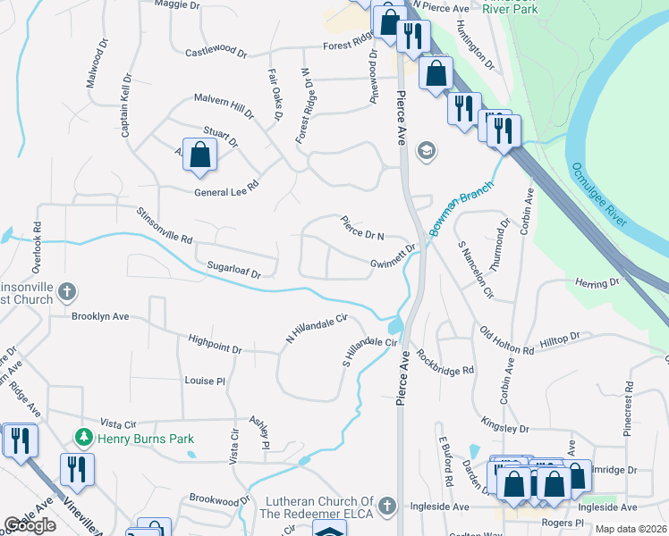 map of restaurants, bars, coffee shops, grocery stores, and more near 561 Janice Place in Macon