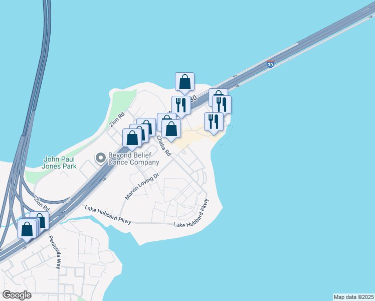 map of restaurants, bars, coffee shops, grocery stores, and more near 4448 Chaha Road in Garland