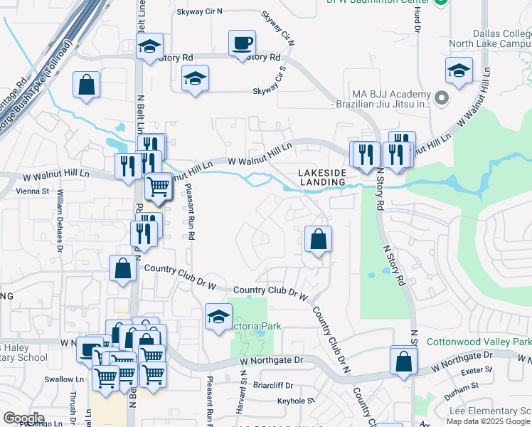 map of restaurants, bars, coffee shops, grocery stores, and more near 4231 Clubhouse Place in Irving