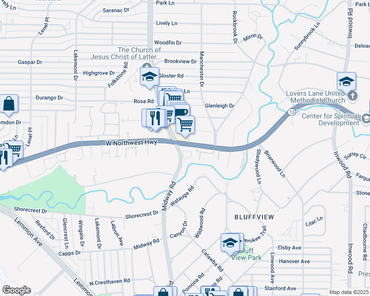 map of restaurants, bars, coffee shops, grocery stores, and more near 4382 Cochran Chapel Circle in Dallas