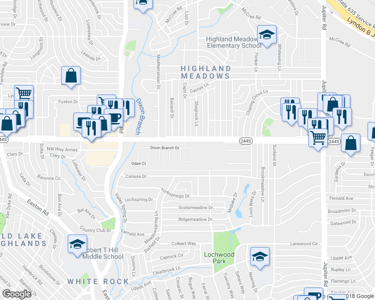 map of restaurants, bars, coffee shops, grocery stores, and more near 11329 Sanabel Drive in Dallas