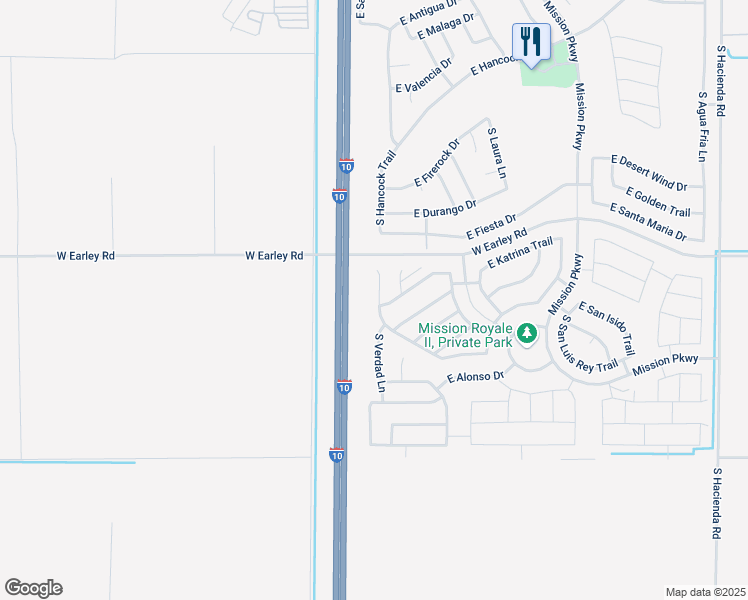 map of restaurants, bars, coffee shops, grocery stores, and more near 2329 East Alida Trail in Casa Grande
