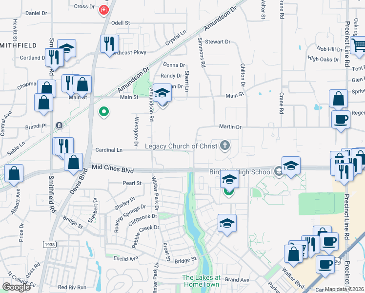 map of restaurants, bars, coffee shops, grocery stores, and more near 8509 Cardinal Lane in North Richland Hills
