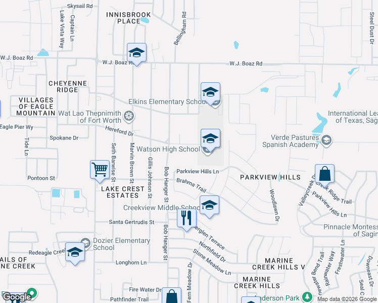 map of restaurants, bars, coffee shops, grocery stores, and more near 5921 Hereford Drive in Fort Worth