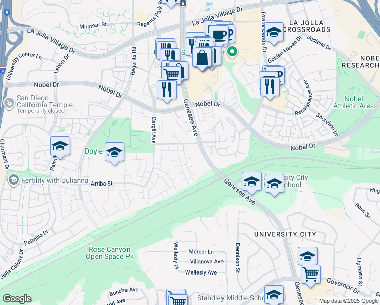 map of restaurants, bars, coffee shops, grocery stores, and more near 8027 Camino Kiosco in San Diego