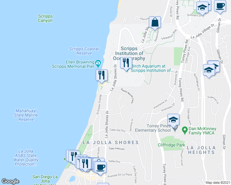 map of restaurants, bars, coffee shops, grocery stores, and more near 8646 Ruette Monte Carlo in San Diego