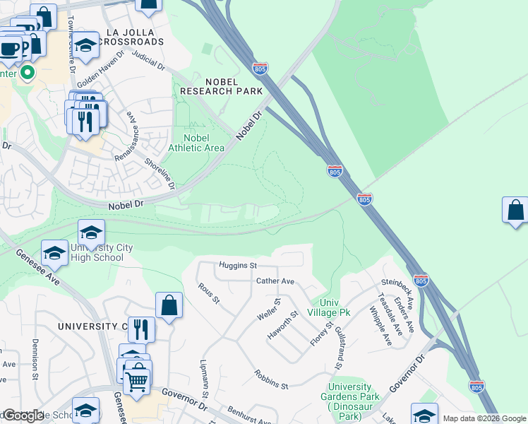 map of restaurants, bars, coffee shops, grocery stores, and more near in San Diego