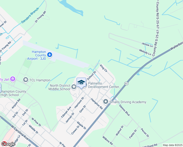 map of restaurants, bars, coffee shops, grocery stores, and more near 402 Live Oak Street in Varnville