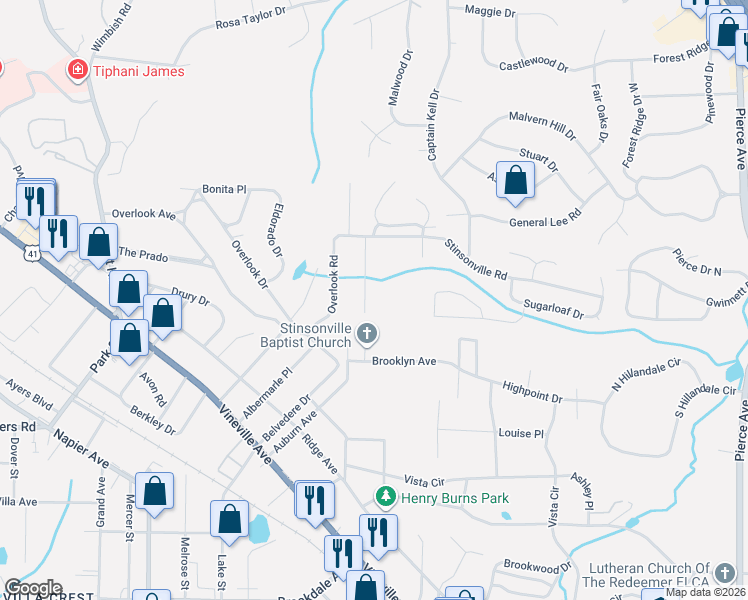 map of restaurants, bars, coffee shops, grocery stores, and more near 476 Grant Avenue North in Macon