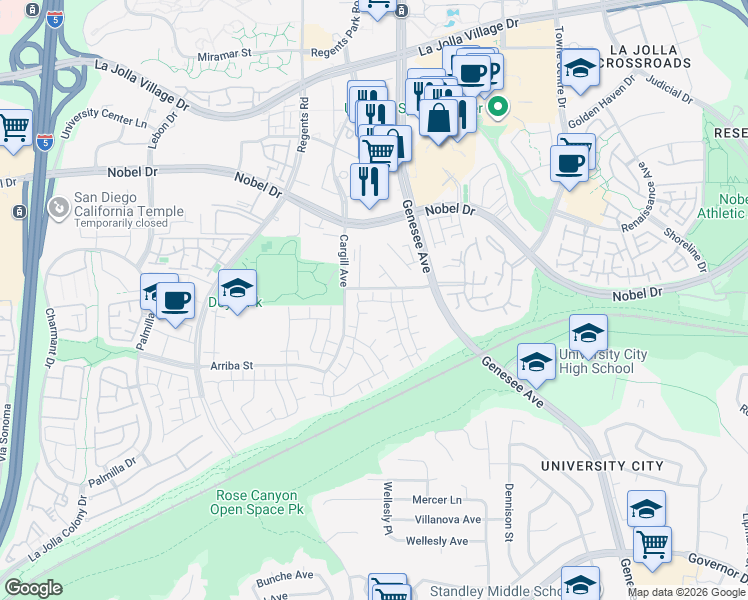 map of restaurants, bars, coffee shops, grocery stores, and more near 8056 Camino Jonata in San Diego