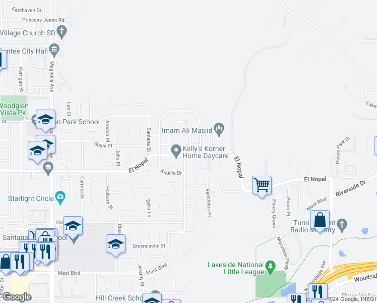 map of restaurants, bars, coffee shops, grocery stores, and more near 11010 El Nopal in Lakeside