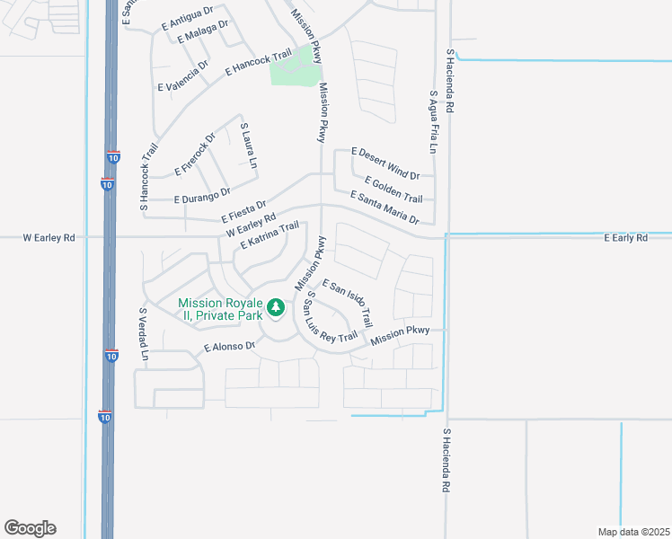 map of restaurants, bars, coffee shops, grocery stores, and more near 2567 East San Felipe Trail in Casa Grande