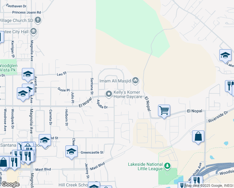 map of restaurants, bars, coffee shops, grocery stores, and more near 11010 El Nopal in Lakeside