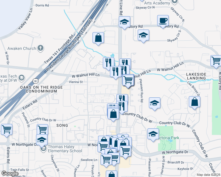 map of restaurants, bars, coffee shops, grocery stores, and more near 4057 North Belt Line Road in Irving