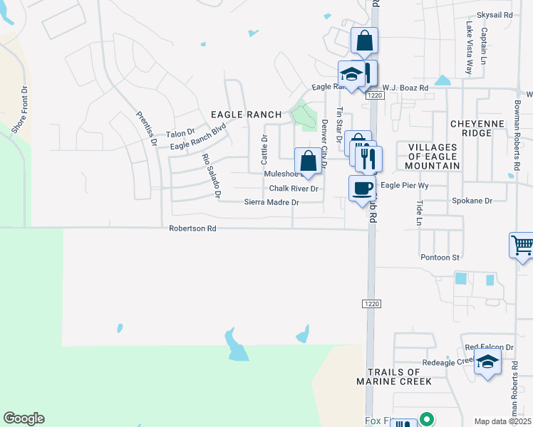 map of restaurants, bars, coffee shops, grocery stores, and more near 6620 Babylon Boulevard in Fort Worth
