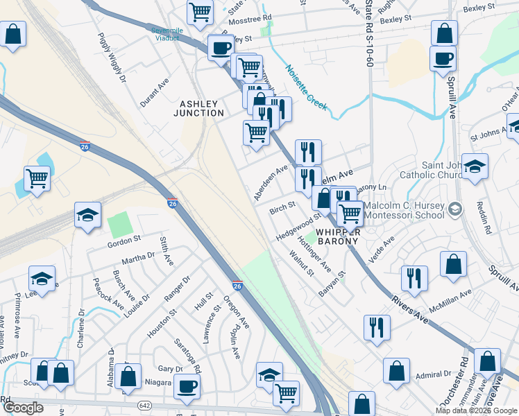 map of restaurants, bars, coffee shops, grocery stores, and more near 2193 Helm Avenue in North Charleston