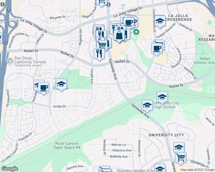 map of restaurants, bars, coffee shops, grocery stores, and more near 8056 Camino Jonata in San Diego
