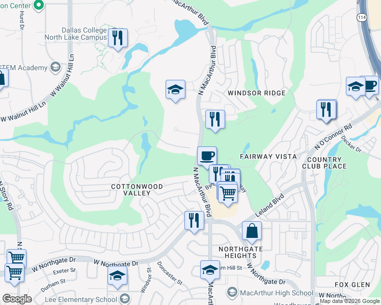 map of restaurants, bars, coffee shops, grocery stores, and more near in Irving