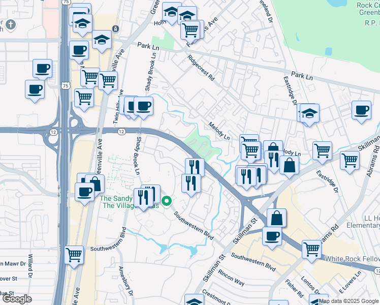 map of restaurants, bars, coffee shops, grocery stores, and more near Northwest Highway in Dallas