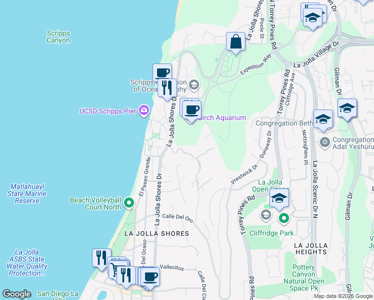 map of restaurants, bars, coffee shops, grocery stores, and more near 8633 Ruette Monte Carlo in San Diego