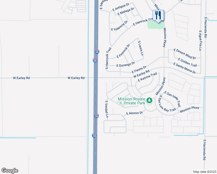 map of restaurants, bars, coffee shops, grocery stores, and more near 2329 East Alida Trail in Casa Grande