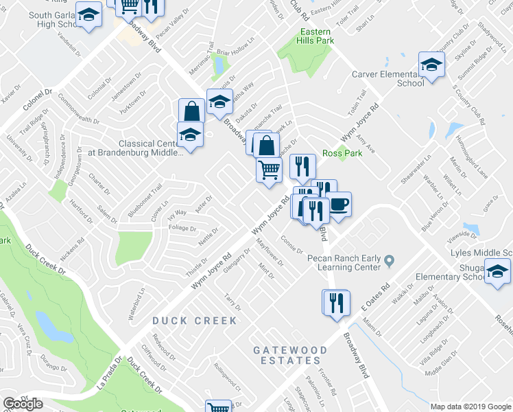 map of restaurants, bars, coffee shops, grocery stores, and more near 3933 Wyre Drive in Garland