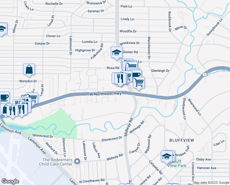 map of restaurants, bars, coffee shops, grocery stores, and more near 4234 West Northwest Highway in Dallas