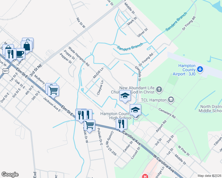 map of restaurants, bars, coffee shops, grocery stores, and more near 412 Wade Hampton Road in Hampton