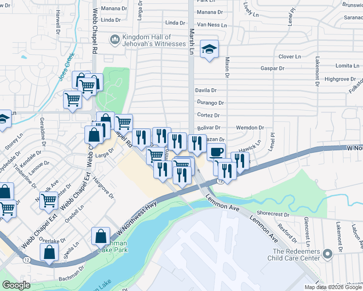map of restaurants, bars, coffee shops, grocery stores, and more near in Dallas