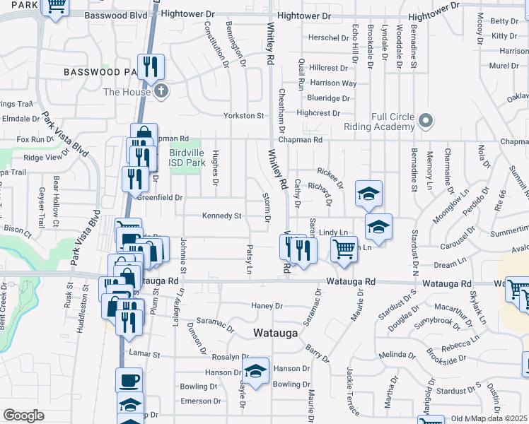 map of restaurants, bars, coffee shops, grocery stores, and more near 5817 Kennedy Street in Watauga